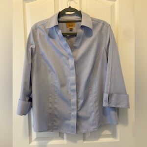 Investments Petites Gold Label No Iron Women’s Blue Button Up